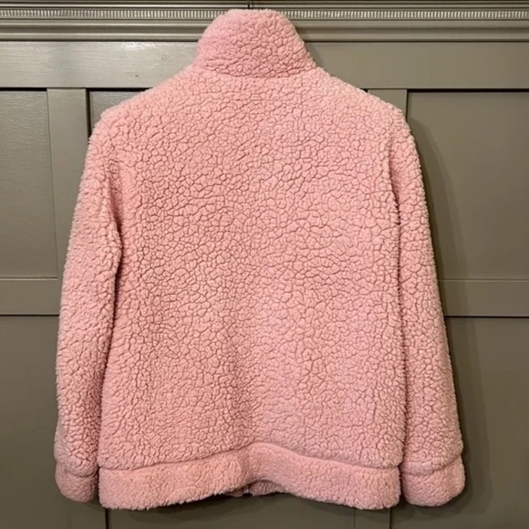 Levi's Oversized Sherpa Teddy Bomber Jacket Bubblegum Pink Size Medium - Picture 11 of 15